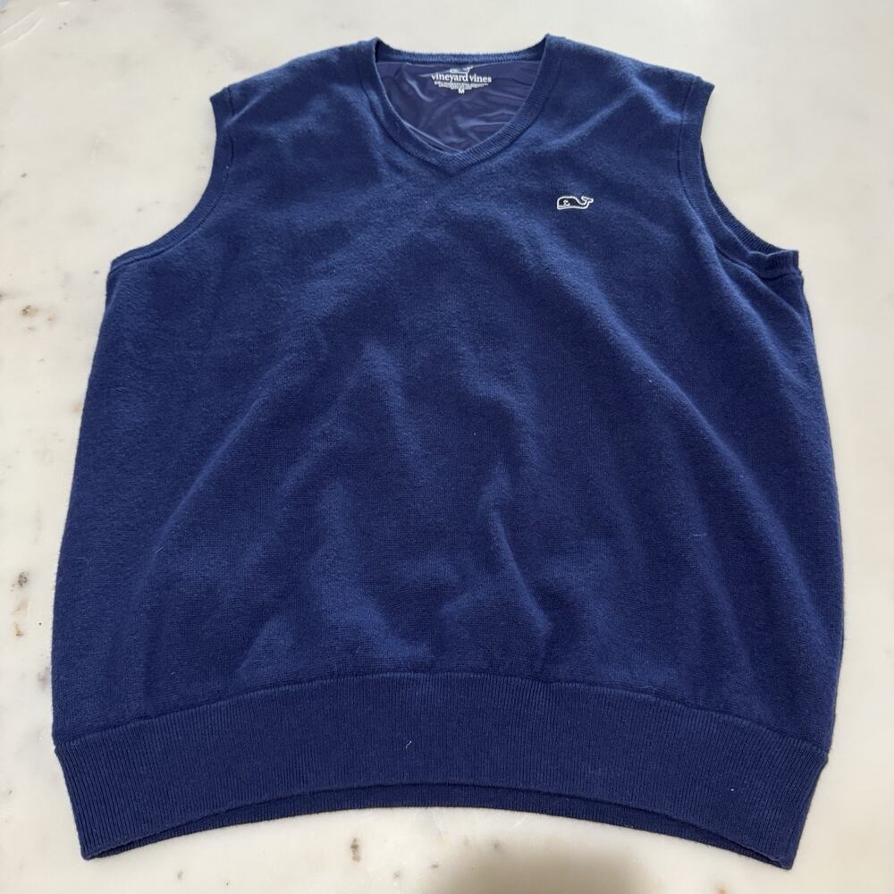 Vineyard Vines 55% Wool 45% Cotton Men’s M Sweater Vest Navy Blue Lined V-Neck